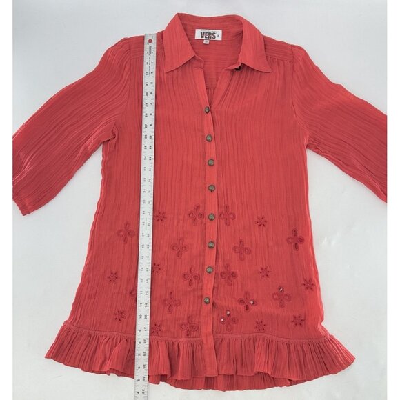 Couture Vers Yours Women's Red Embroidered Long Sleeve Tunic Blouse Sz L/11 Boho - Picture 8 of 10